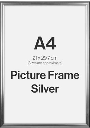 Modern Silver A4 Photo Frame for A4 (21 x 29.7cm) Photos or Pictures, Plexi Glass, Freestanding or Wall Mounted Landscape or Portrait