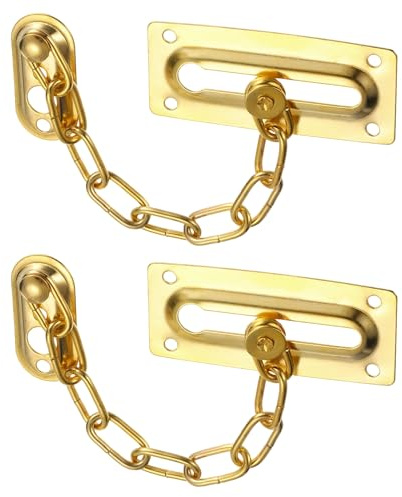 M METERXITY 2-Pack Door Chain Lock, Premium Security Door Chain Guard Round Sturdy & Rust-Resistant Cold Rolled Steel for Inside Door/Windows, Heavy Duty Child Safety Lock [Gold]