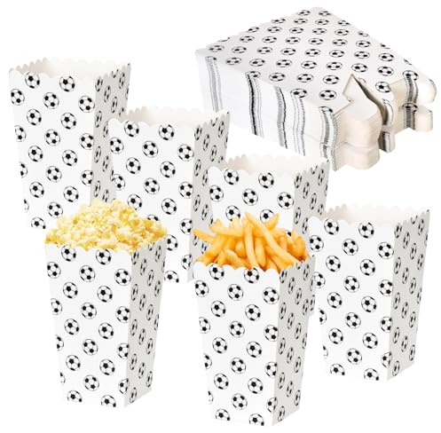50 Pezzi Scatola di Popcorn Calcio, Scatole di Popcorn, 7x7x12cm Confezione Regalo Calcio, Modello da Calcios Sacchetti Snack per Festa, Compleanno, Carnevale, Cinema,Caramella