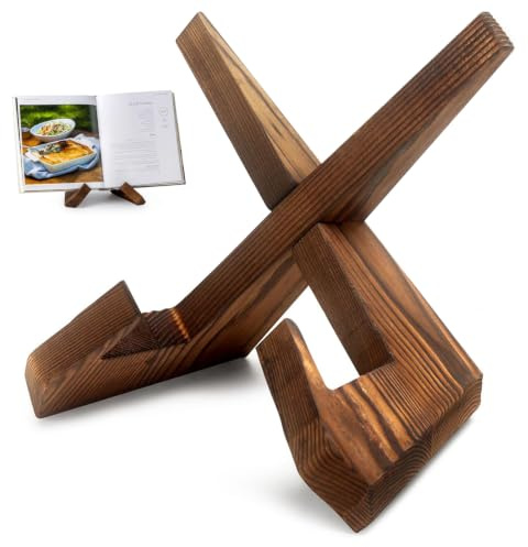 Kochbuchständer aus Holz, 23x21x17 Kochbuchhalter, Kochbuch Halterung zum Lesen Bett, Rezepthalter für Küche, Vintage & Rustikal Buchhalter, Rezepthalter Buchaufsteller für Kochbüchern und Bücher