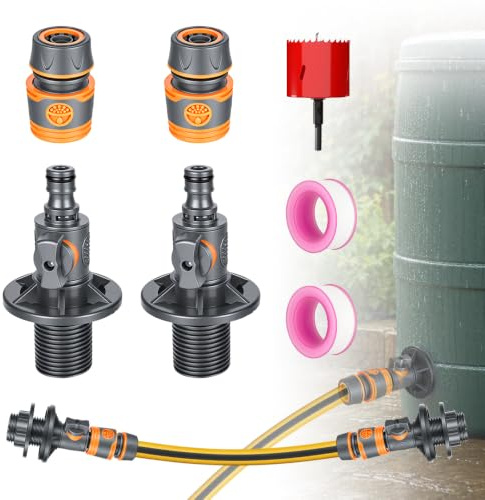 YHNDECO 2 unidades de paso para depósito, rosca exterior de 3/4 x 16 mm y conector rápido, paso para barril de lluvia con llave de paso, conexión para depósito de agua, barril de lluvia y barril de