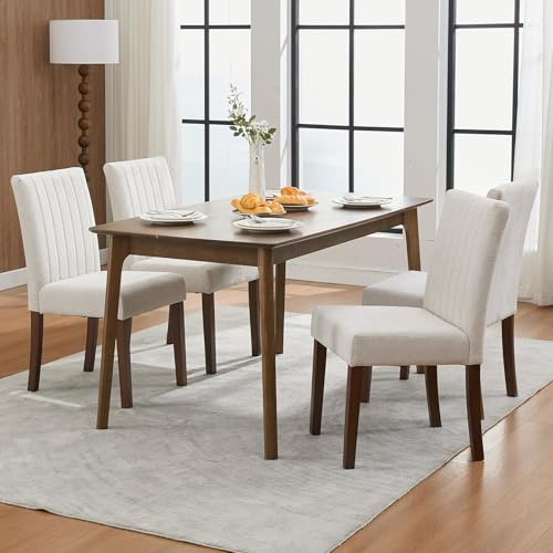 CuteHairy Linen Dining Chairs Set of 4, Linen Chairs for Dining Room with Wood Legs and Padded Seat, Modern Fabric Side Chairs for Dining Room Kitchen Farmhouse Hotel, Gray