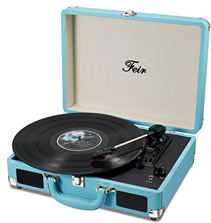Vinyl Stereo Blue Record Player 3 Speed Portable Turntable Suitcase Built in 2 Speakers RCA Line Out AUX Headphone Jack PC Recorder