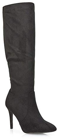 Womens Stiletto Heel Boots Ladies Pointed Toe High Heel Knee High Zip Up Evening Booties Size 3-8 Black Faux Suede
