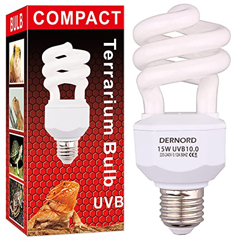 DERNORD UVB und UVA Light Bulb 10.0 15Watt - UV Licht Lampe Tiere Kompaktlampe für Eidechsenpanzer Wellensittich Leopardgecko Schildkrötenschlange