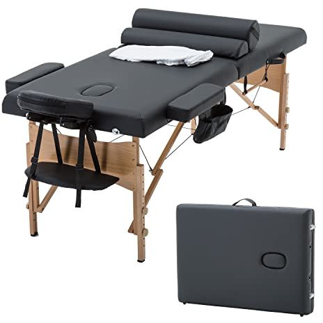 PayLessHere Massage Bed Portable Massage Table 28 inch Wide Lash Bed 2 Folding Height Adjustable Spa Table with Towel Hanger Oil Pouch Half Bolster Round Bolster Non-Woven Bag