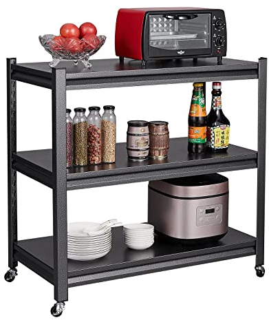 Sightlife Küchenregal 80x86x45cm, Küchenwagen Auf Rollen Rollwagen Metallregal Schwerlastregal Schwarz Mikrowellen Regal Werkzeugregal Standregale Kellerregal für Bad Küchen