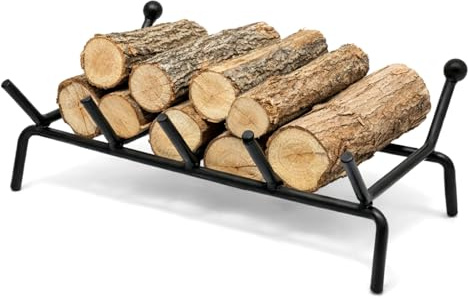 Virsus Brucialegna da Camino in ferro battuto con spessore 1,3 cm, colore nero con sfumature, 5 barre distanziate, braciere per legna, poggialegna resistente per brace, fuoco costante (50x21,5x16 cm)