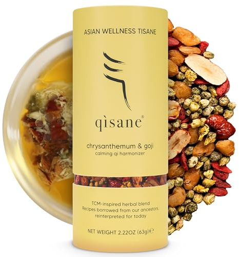 qìsane Chrysanthemum Tea Bags with Dried Goji Berries Organic - Dried Chrysanthemum Flowers, Dried Longan Fruit & Jujube Dates - Herbal Tea Bag to Support Calmness - 10 sachets (~30 cups)