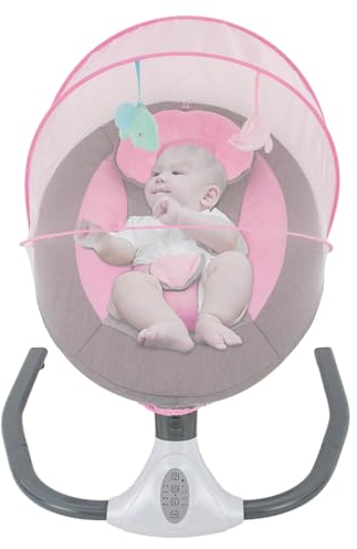 Transat électrique pour bébé avec 12 musiques, USB Bluetooth, musique électrique, avec télécommande, minuterie pour bébés de moins de 12 kg, rose