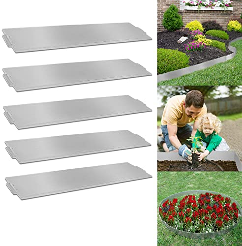 LILIIN 5m Rasenkante verzinkt Metall, 100x15cm Beeteinfassung Mähkante Palisade Garten Dekorativ Border Blumenbeet, Silber (Länge 5m - Höhe 15cm)