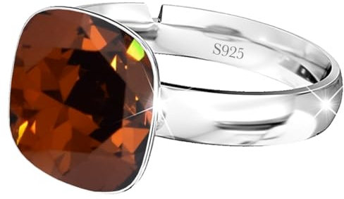925 sterling silver 44 färger ringar för kvinnor justerbar med märken kristaller – glänsande kubisk zirkonia ring fingerring levereras i smycken presentförpackning (smoked bärnsten), Kristall,