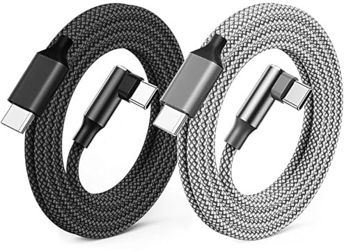 Lot de 2 câbles USB C vers USB C - 100 W - 0,9 m - Câble USB C à 90 ° - Câble de charge rapide PD USB type C - Nylon tressé - Chargeur USB-C pour iPhone 15 Pro Max Samsung Galaxy S24 iPad Pro MacBook