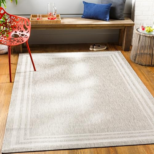 Livabliss Geometric Outdoor Rug - Indoor Outdoor Rug Large, Colos 160x230 cm - Patio Rugs, Decking, Outdoor Carpet - Boho Colourful Garden Rugs, Patterned, UV Weather, Stain Durable, Grey, Beige,Taupe
