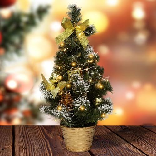 Mini julgran, 40 cm liten gran, mini julgransbelysning, konstgjord jul, dekorerad konstgjord julgran med belysning, bordsdekoration, juldekoration, hem, kontor (A)
