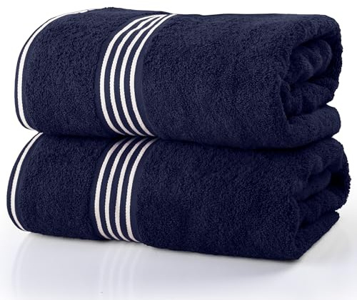 Bath Towels - 2PC 500GSM 100% Cotton Towel Set - 35x70in Extra Large Quick Drying Bath Towels - Absorbent Bath Sheets for Bathroom by Lavish Home (Navy)