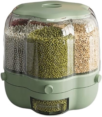 Flingdispenser Ris 360° Roterande Matautomat Med 6 Fack Risdispenser Förvaringsbehållare Spannmålsdispenser Livsmedelsdispenser(Grün,33cm)
