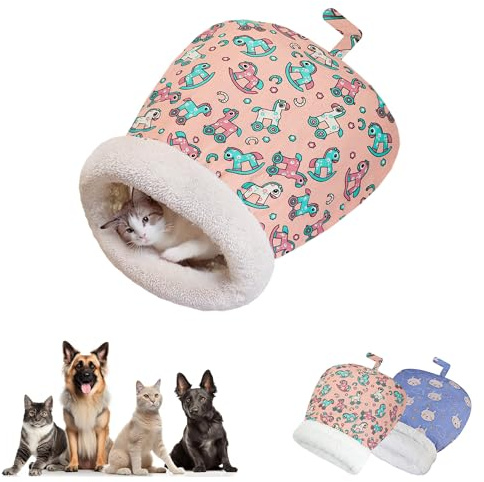 Sac de couchage pour chat d'intérieur 2026 - Lit d'hiver moelleux à 360° - En peluche douce semi-fermée - Pour chien, chiot, chaton - 2,5 à 7,5 kg - Cerf rose