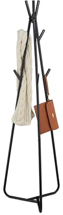 Relaxdays Perchero de Pie, 9 Perchas, Metálico, para Colgar Chaquetas, Abrigos, Diseño Triangular, 157x40x48 cm, Negro