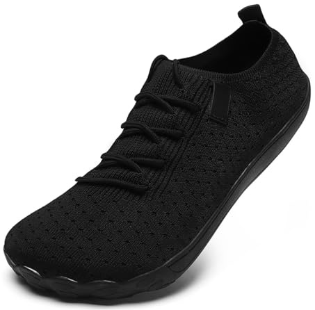 DLWKIPV Barefoot Shoes Men Wide Toe Box Running Zero Drop Grounding Non Slip Sports Trail Athletic Footwear Walking Workout Lightweight Outdoor Casual Fashion Sneakers Black US 8.5