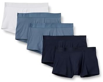 Amazon Essentials Men's Cotton Jersey Boxer Shorts Underwear, Pack of 5, Navy Blue/Blue/White, Medium