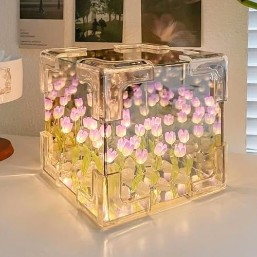 Lampada Tulipani,Lampada a Tulipani LED,Luce Notturna Fai Da Te a Forma Di Tulipano,Luce Notturna a Specchio a Forma di Tulipano per Camera da letto,Soggiorno,Desktop,Decorazione Della Casa (Viola)