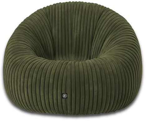 PATCH HOME Deluxe 2 i 1 manchester sittsäck fåtölj saccosäck – gaming saccosäckar för vuxna och barn med dragkedja – redan fylld – perfekt för att sitta och ligga (olivgrön, Ø 155 cm)