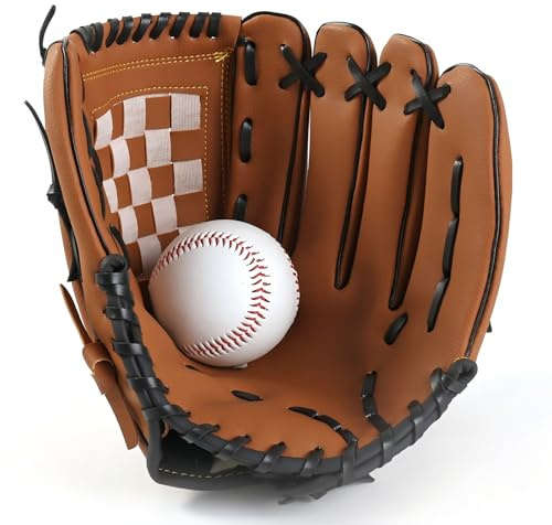 Guanto da Baseball per Bambini/Giovani/Adulti, Guanti da Softball Sport in Pelle PU Mano Sinistra (Marrone A, 11,5 Pollici)