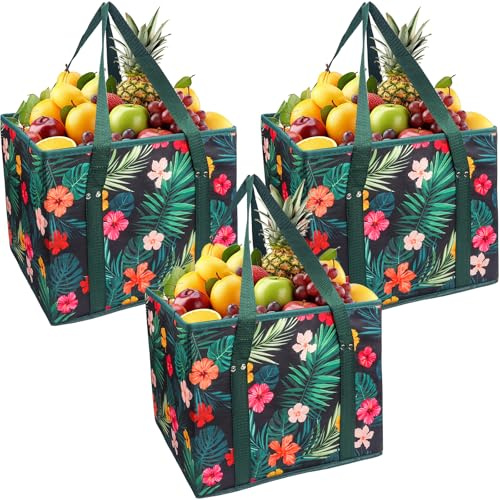 Roellgs 3-pack återanvändbar shoppingväska med hård botten, vikbar, mångsidig slitstark bärkasse, daglig verktygsväska