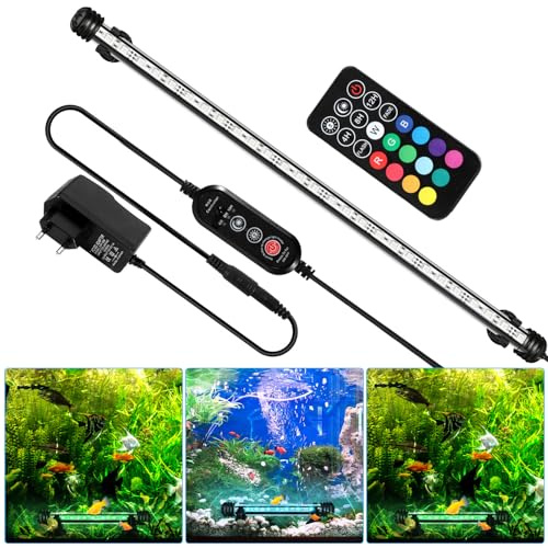 Peviasot Iluminación LED para acuarios, luz de acuario RGB, IP67 impermeable, tira de luz de acuario con interruptor temporizador automático, adecuada para acuarios de agua dulce de diferentes tamaños