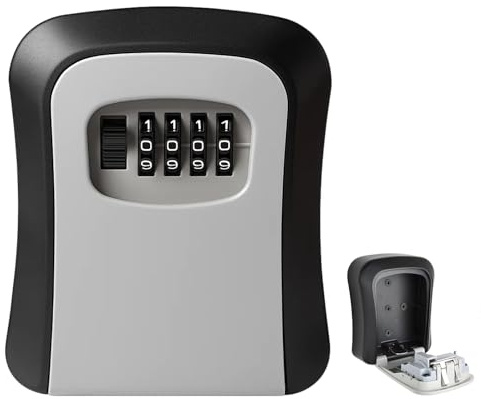 1 Pack, Key Safe Wall Mounted, Secure Key Box with 4 Digit Combination, Outdoor Lock Box for Home Office and Vacation House