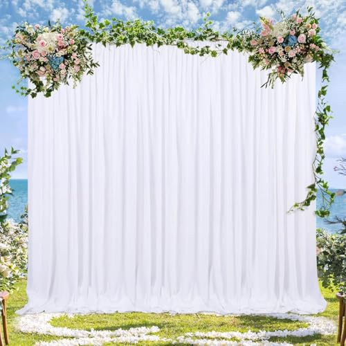 BrillShine Toile de Fond Photo, 2 Pièces Fond Blanc Photo, 150x240 cm Fond Photo Noel pour Mariage, Shootings Photo, Anniversaire, Remise des Diplômes Décoration