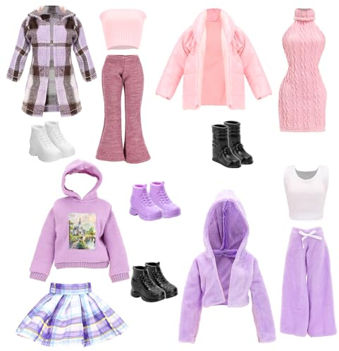 Miunana 5 Vestiti Abiti Abbigliamenti + 4 Scarpe Per Bambole 11,5/30 cm