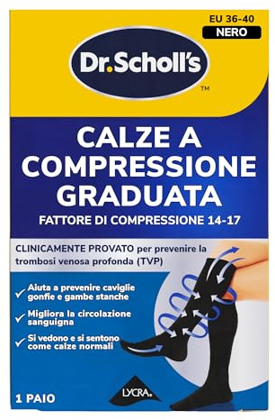 Dr. Scholl’s Flight Socks Calze a compressione graduata clinicamente testate per viaggi in aereo – Aiutano a prevenire il gonfiore alle caviglie e la trombosi venosa profonda (TVP) 36-40