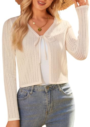Gilet Femme Crochet Manches Longues Col V Boléro Lien Fête Cintré Cardigan | Moulant Ajouré Gilet Tricoté,Élégante Décontractée Haut,Printemp Été Automne Blouse,Gilet Court Festif,For Dresses,Bolero