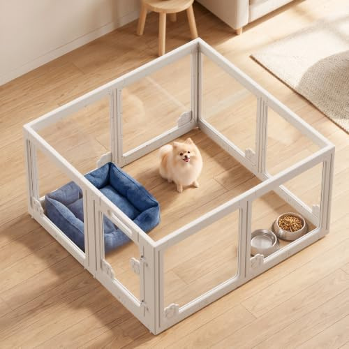 8 Panels Dog Playpen Indoor, High 60cm Acrylic Puppy Pen, 100 * 100 * 60cm | Clear View, Tool-Free Assembly, For Puppies & Small Dogs