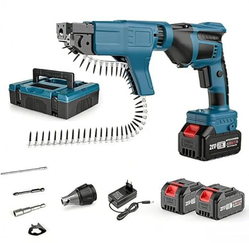 Avvitatore a batteria per cartongesso, avvitatore con caricatore a strisce e alimentazione automatica, batteria da 3000 mAh x2, velocità di rotazione 5000 min-1, motore brushless, luce di lavoro a LED