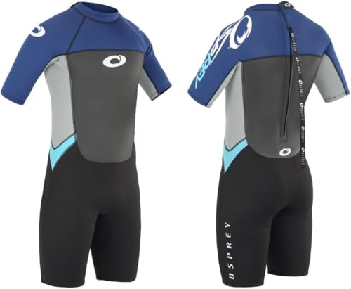 Osprey Men's Shorty 3 mm Summer Wetsuit, Adult Short Sleeve Neoprene Surfing Diving Wetsuit, Origin, Multiple Colours, Blue, XS