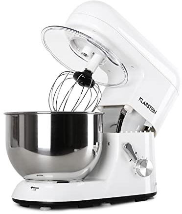 Klarstein 5L Food Mixer - 1800W Cake & Bread Maker with 6 Speed Planetary Rotation, Beater, Dough Hook, Whisk & Bowl