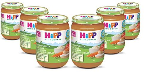 HiPP - Pappa Pronta Completa Bio, Fantasia di Verdure con Pollo e Riso, 6 Confezioni da 190 g