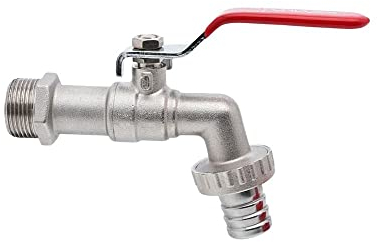 Kugel Auslaufventil 1/2 Zoll, Messing vernickelt mit rot lackiertem Formstahlhebel