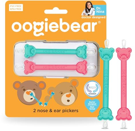 oogiebear: limpiadores nasales y de oídos seguros y fáciles para bebés y niños pequeños. Eliminación doble de cerumen y mucosidad. - 2 unidades - frambuesa y espuma de mar