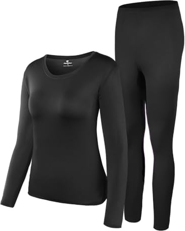 HEROBIKER Women's Thermal Underwear Set, Ultra Soft Thermal Shirt Long Johns with Fleece lined - Winter Base Layer Sets（L, Black
