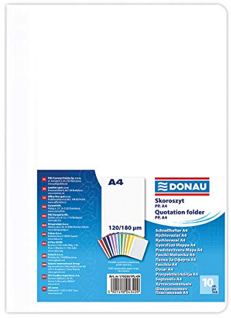DONAU 1702001PL-09 Lot de 10 chemises en plastique A4 en film PP Eco 120/180 µm avec couverture transparente pour bureau et école Blanc