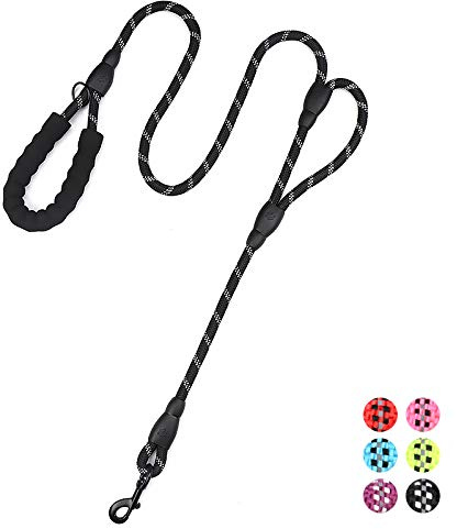 Plutus Pet Rope Dog Leash 6ft Long,Traffic Padded Two Handle,Heavy Duty,Reflective Double Handles Lead for Control Safety Training,Leashes for Large Dogs or Medium Dogs,Dual Handles Leads(Black)