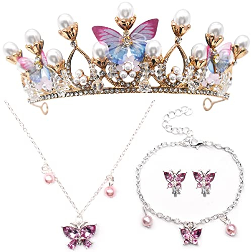 Zliger Diademe für Mädchen Schmetterling Tiara,Schmetterling Tiara Prinzessin Mädchen Krone Kostüm Stirnband Braut Hochzeit Haarschmuck für Cosplay Geburtstag Feier Feiertag Party Geschenk