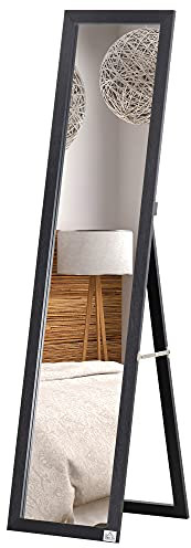 HOMCOM Miroir sur Pied et Mural rectangulaire Miroir de Sol Pleine Longueur Dressing Chambre Salon dim. 37l x 37P x 154H cm Noir