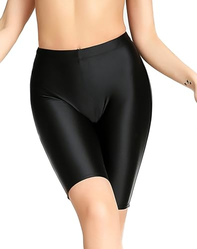 SOFSOT Dam glänsande yoga pilatesshorts utomhus snabbtorkande byxor ultrahög midja biker leggings, Svart, L
