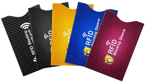 Étuis à verrouillage RFID, [Lot de 5, 5 couleurs] [Certification TÜV] Protection antivol pour cartes de crédit RFID et NFC, porte-cartes de sécurité sans contact pour éviter le vol d'identité