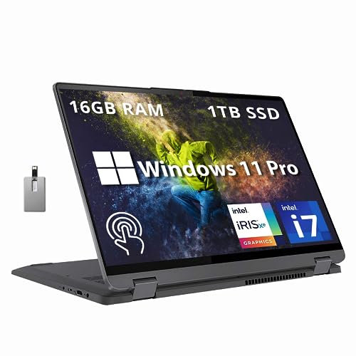 LENOVO IdeaPad Flex 5 16 pulgadas 2 en 1 2.5K IPS pantalla táctil, Intel Core i7-1255U, 16 GB RAM, 1 TB SSD, teclado retroiluminado, lector de huellas dactilares, Win 11 Pro, gris tormenta, tarjeta